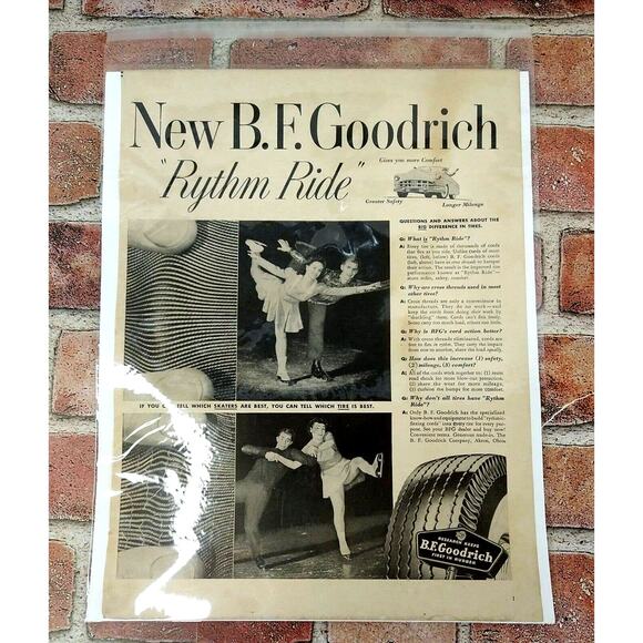 BF Goodrich Tires - Ice Skaters - Rythm Ride - 1950 Original Retro Vtg PRINT AD - Picture 1 of 10